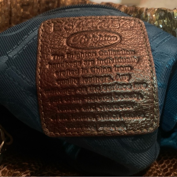 BRIGHTON Golden Bronze Leather Mock Snake Skin Shoulder Bag Purse mobwife style - Picture 3 of 10